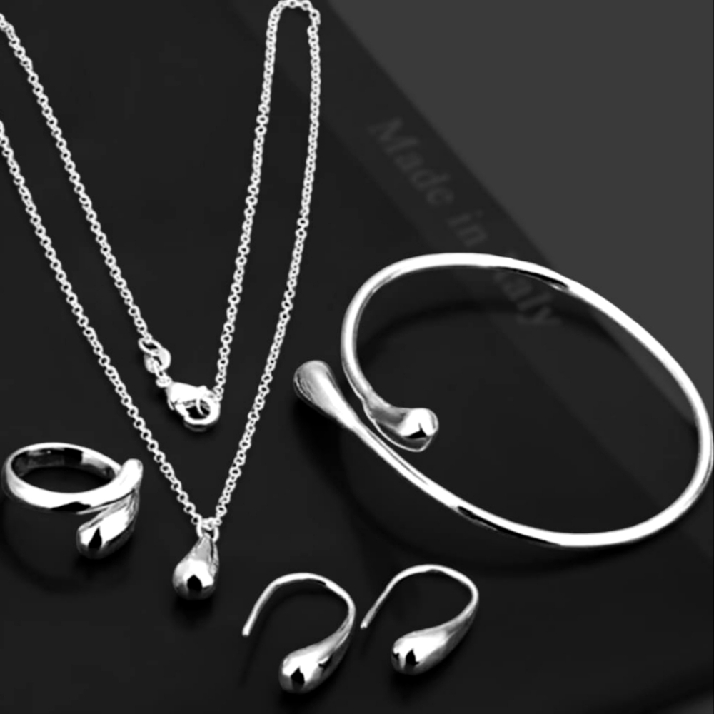 4 PCS Jewelry set ,necklace,earrings, ring, Bangle ,Gold and plated sets